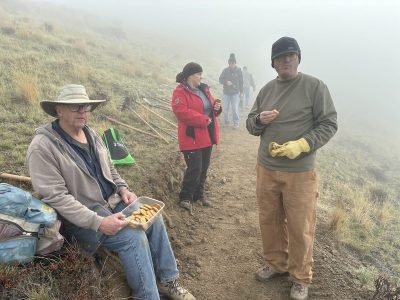 Jim sharing homemade cookies during the trail work party